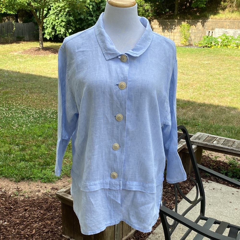 Flax Light Blue Button Down Blouse - image 1